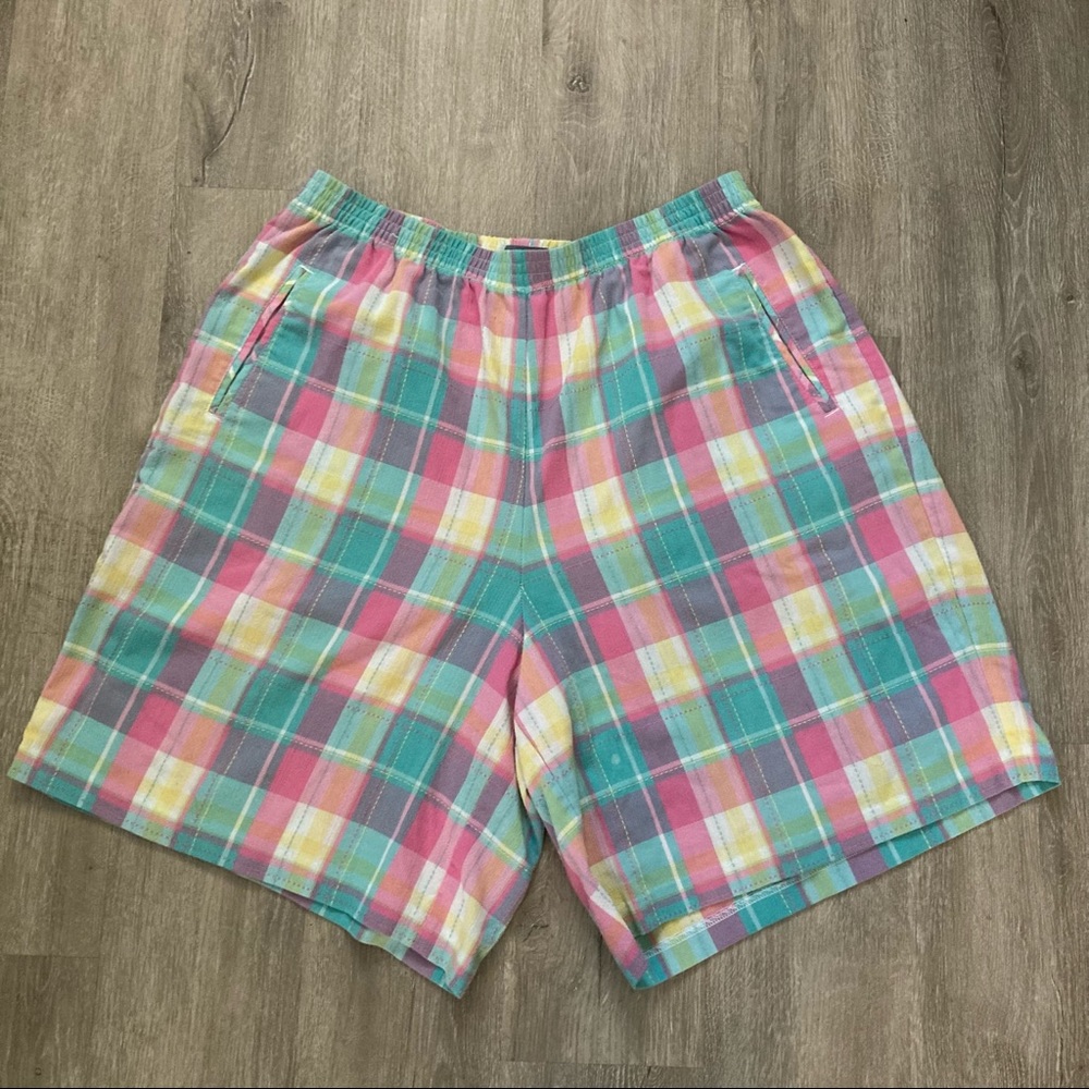 🌸 Sz 18W Koret Pastel Plaid Elastic Shorts